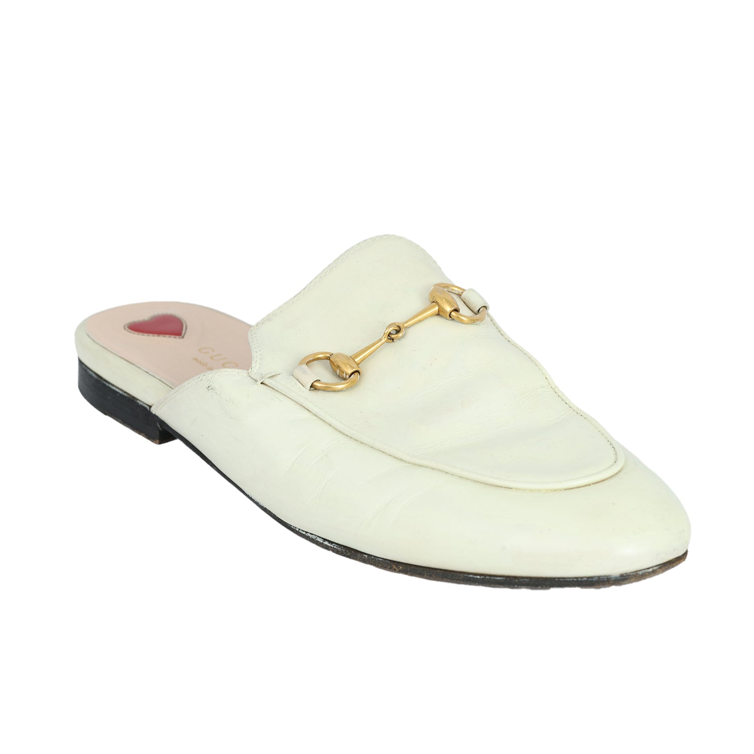 GUCCI EU- 38 WHITE HORSEBIT LEATHER MULES 