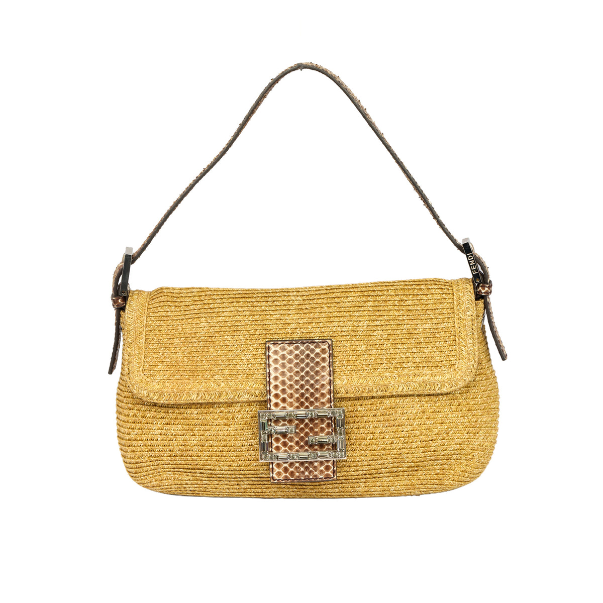 FENDI BAGUETTE WOVEN RAFFIA SHOULDER BAG