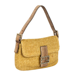 FENDI BAGUETTE WOVEN RAFFIA SHOULDER BAG