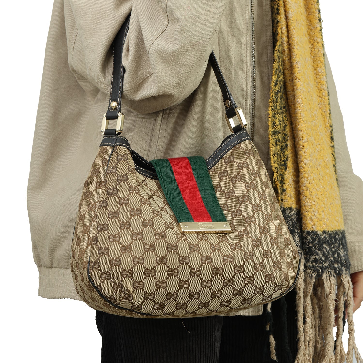 GUCCI GG CANVAS NEW WEB HOBO BAG 