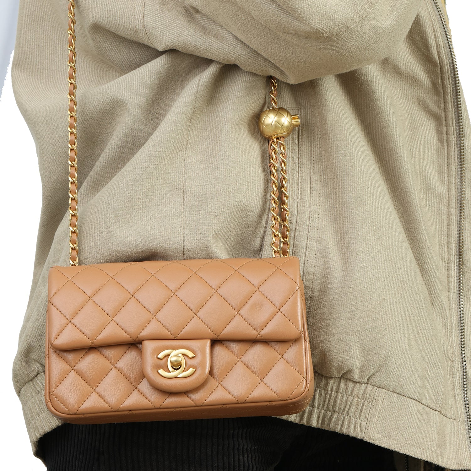 CHANEL BROWN PEARL CRUSH FLAP HANDBAG 