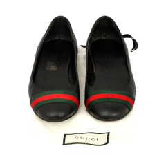 GUCCI EU 35.5 MONOGRAM WEB STRIPE BALLET FLATS