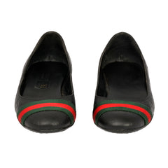 GUCCI EU 35.5 MONOGRAM WEB STRIPE BALLET FLATS