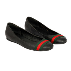 GUCCI EU 35.5 MONOGRAM WEB STRIPE BALLET FLATS