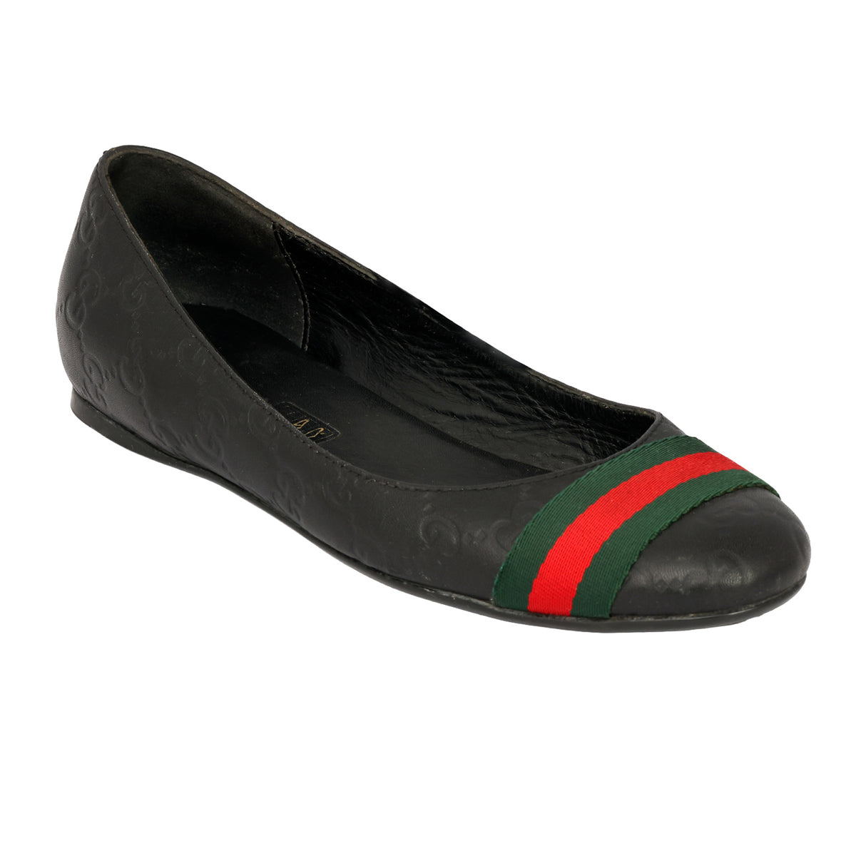 GUCCI EU 35.5 MONOGRAM WEB STRIPE BALLET FLATS
