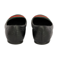 GUCCI EU 35.5 MONOGRAM WEB STRIPE BALLET FLATS