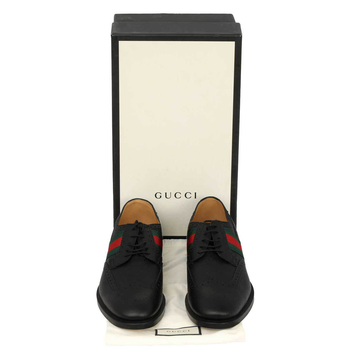 GUCCI EU 43.5/ 9.5 STRAND WINGTIP WEB STRIPE OXFORD