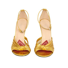 GUCCI EU 38 ALLIE METALLIC GOLD LEATHER KNOTTED STRAP SANDALS