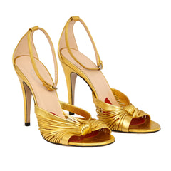 GUCCI EU 38 ALLIE METALLIC GOLD LEATHER KNOTTED STRAP SANDALS