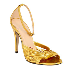 GUCCI EU 38 ALLIE METALLIC GOLD LEATHER KNOTTED STRAP SANDALS