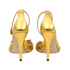 GUCCI EU 38 ALLIE METALLIC GOLD LEATHER KNOTTED STRAP SANDALS