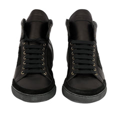 ROBERTO CAVALLI EU 44 SLEEK BLACK HIGH-TOP LACE UP SNEAKERS