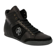 ROBERTO CAVALLI EU 44 SLEEK BLACK HIGH-TOP LACE UP SNEAKERS