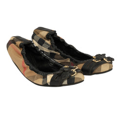 BURBERRY EU 35.5 NOVA CHECK PATTERN GOLD BUCKLE FLATS