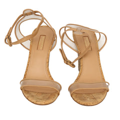 AQUAZZURA  EU 38 FIRENZE TAN CORK PLATFORM WEDGE SANDALS