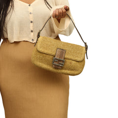 FENDI BAGUETTE WOVEN RAFFIA SHOULDER BAG