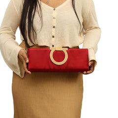SALVATORE FERRAGAMO GANCINI RED SATIN CLUTCH