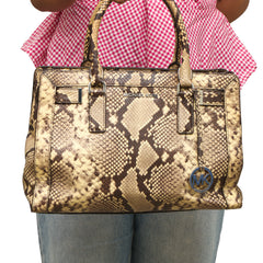 Michael Kors Snakeskin Embossed Leather Dillon Satchel