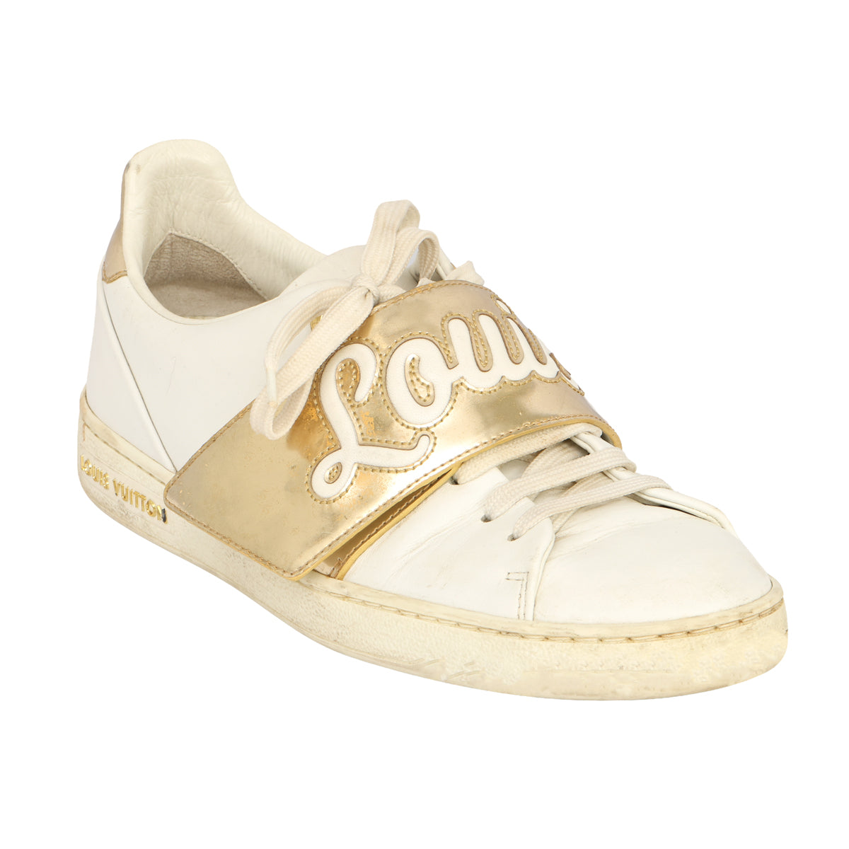 LOUIS VUITTON EU-37FRONTROW METALLIC GOLD VELCRO STRAP SNEAKERS