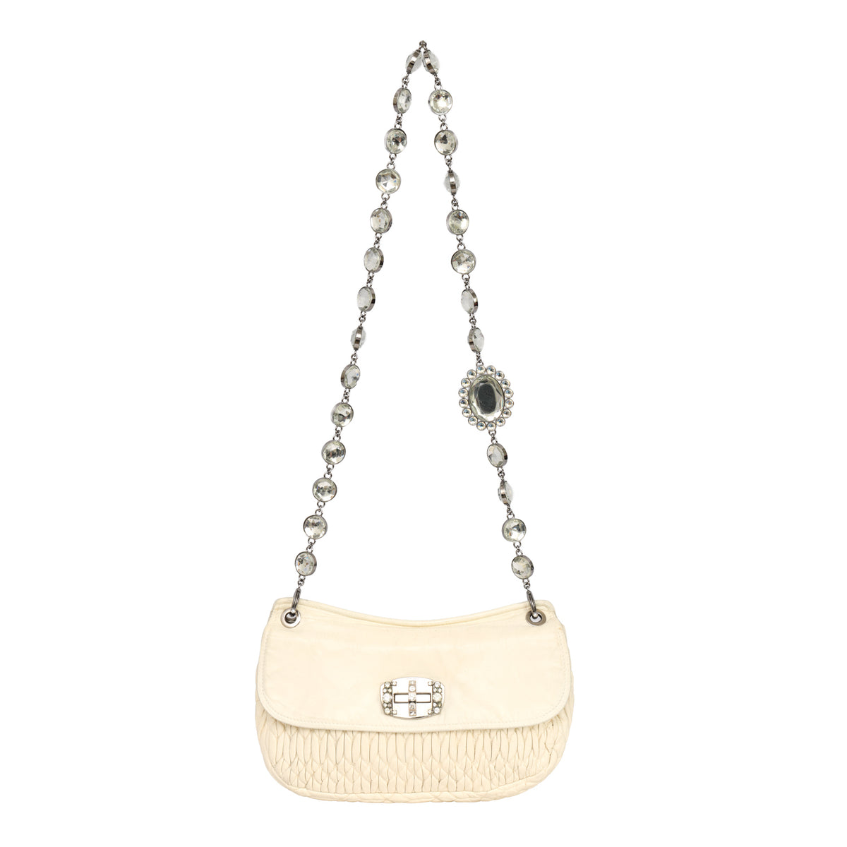Miu Miu Iconic Crystal Cloque Nappa Leather Shoulder Bag