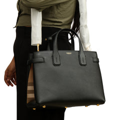 BURBERRY LEATHER MEDIUM BANNER TOTE BAG