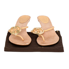 Gucci Size: EU 38.5 Interlocking GG Metallic Leather Thong Sandals