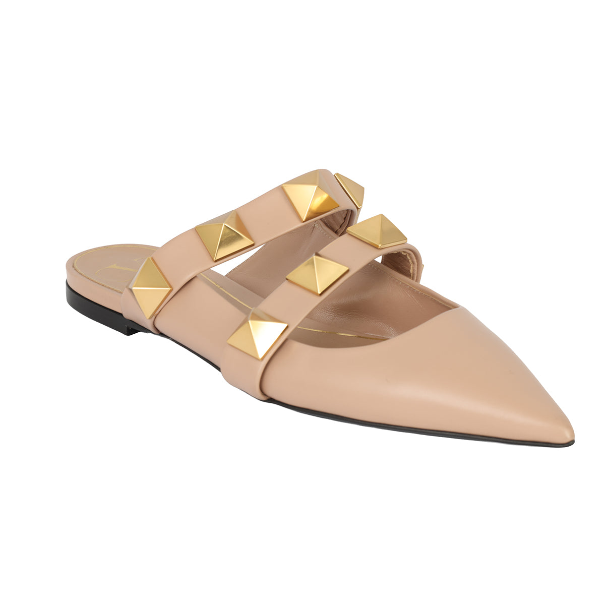VALENTINO GARAVANI EU-37 NUDE STUDDED FLATS 