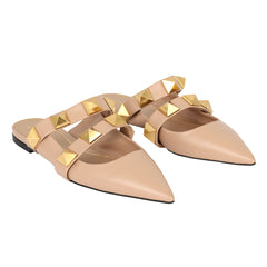 VALENTINO GARAVANI EU-37 NUDE STUDDED FLATS 