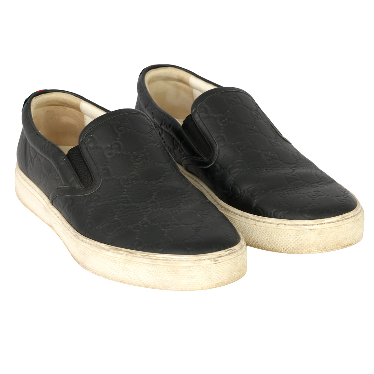Gucci Black Leather Slip-On Loafers with Gold Accent GUCCI navy leather loafers Size 39.5 • $595 The kind of  main image 4