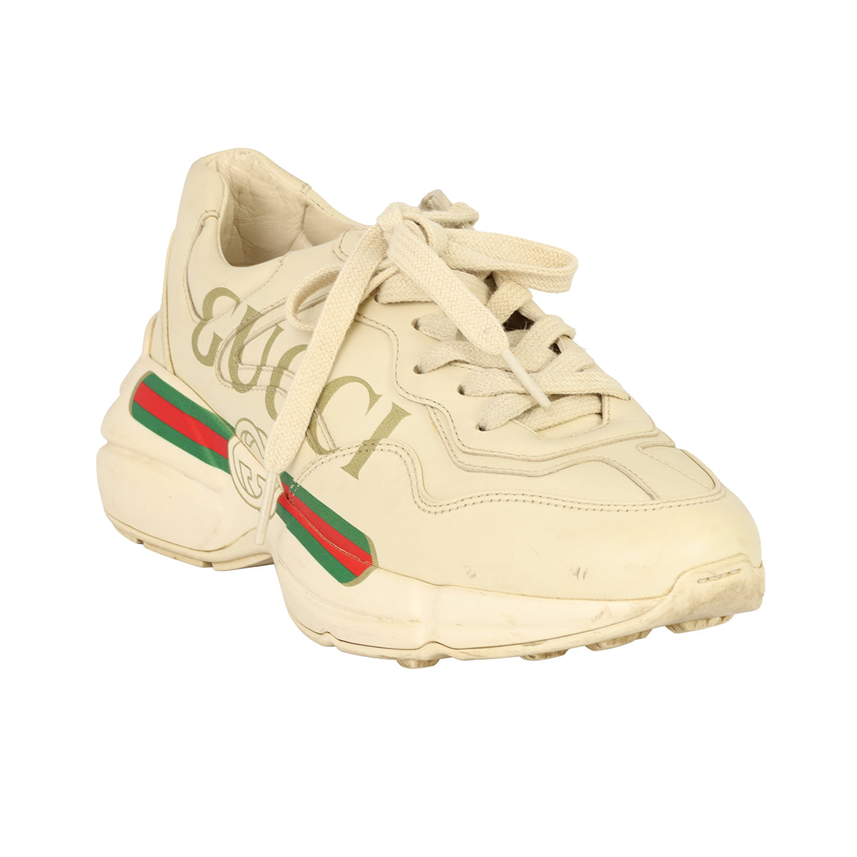 GUCCI EU-36.5 RHYTON LEATHER SNEAKERS 