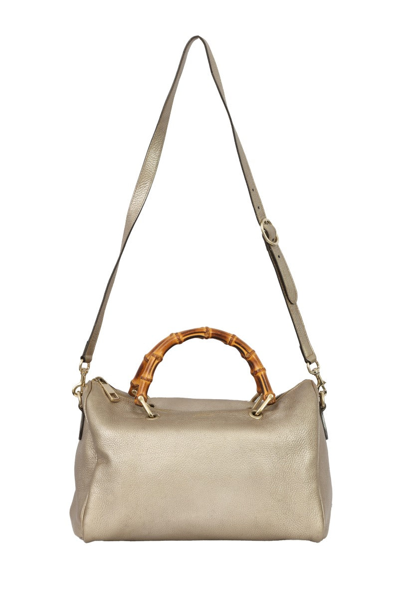 Gucci Bamboo Leather Golden Boston Bag