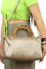 Gucci Bamboo Leather Golden Boston Bag