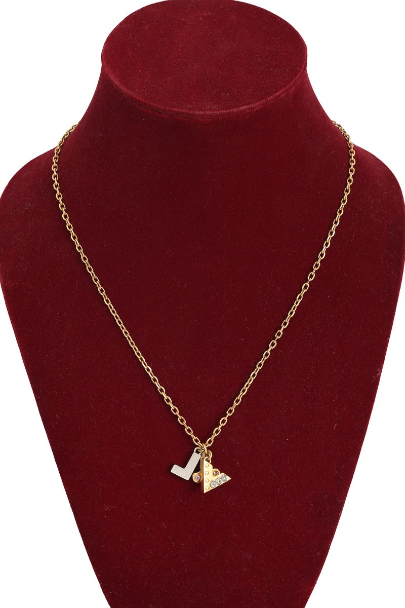 Louis Vuitton Gold Plated Crystal Love Letter Costume Necklace
