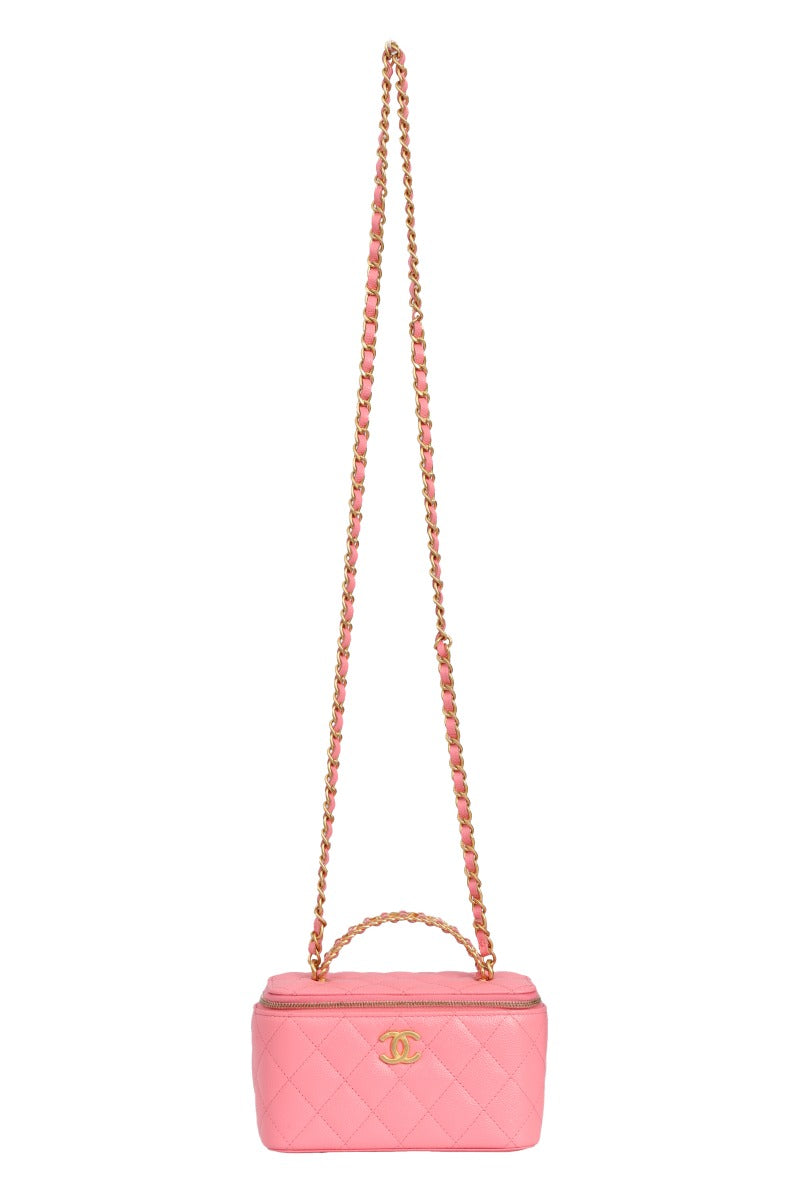 Chanel Lambskin Quilted Pick Me Up Logo Handle Vanity Case