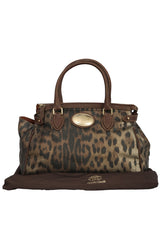 Roberto Cavalli Leopard Print Coated Canvas Zip Satchel Bag