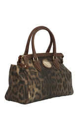 Roberto Cavalli Leopard Print Coated Canvas Zip Satchel Bag