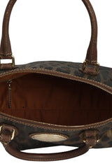 Roberto Cavalli Leopard Print Coated Canvas Zip Satchel Bag