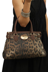 Roberto Cavalli Leopard Print Coated Canvas Zip Satchel Bag