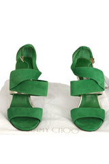 Jimmy Choo Size- EU 37 Green Suede Trapeze Asymmetrical Sandals