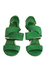 Jimmy Choo Size- EU 37 Green Suede Trapeze Asymmetrical Sandals