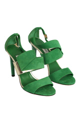 Jimmy Choo Size- EU 37 Green Suede Trapeze Asymmetrical Sandals