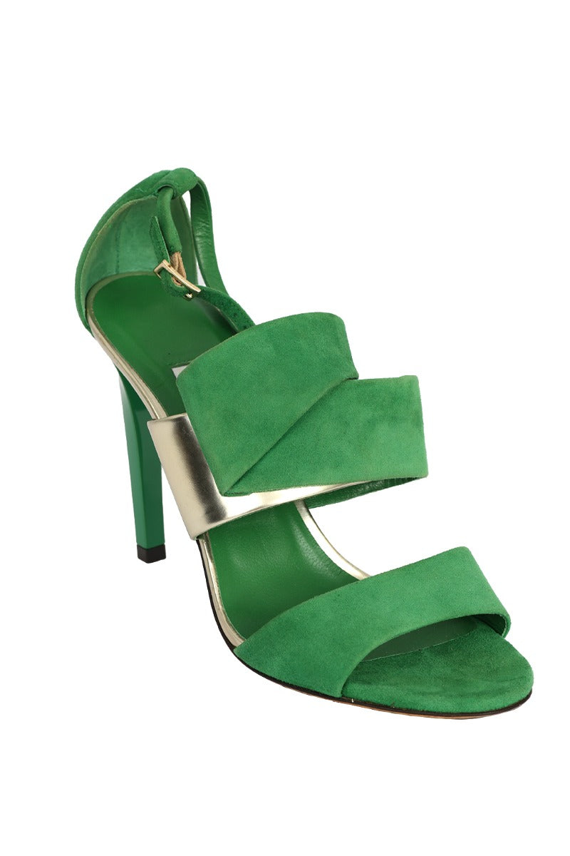 Jimmy Choo Size- EU 37 Green Suede Trapeze Asymmetrical Sandals