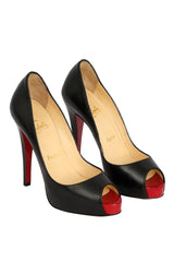 Christian Louboutin Size-35 Black Leather Very Prive 120 Peep-Toe Pumps