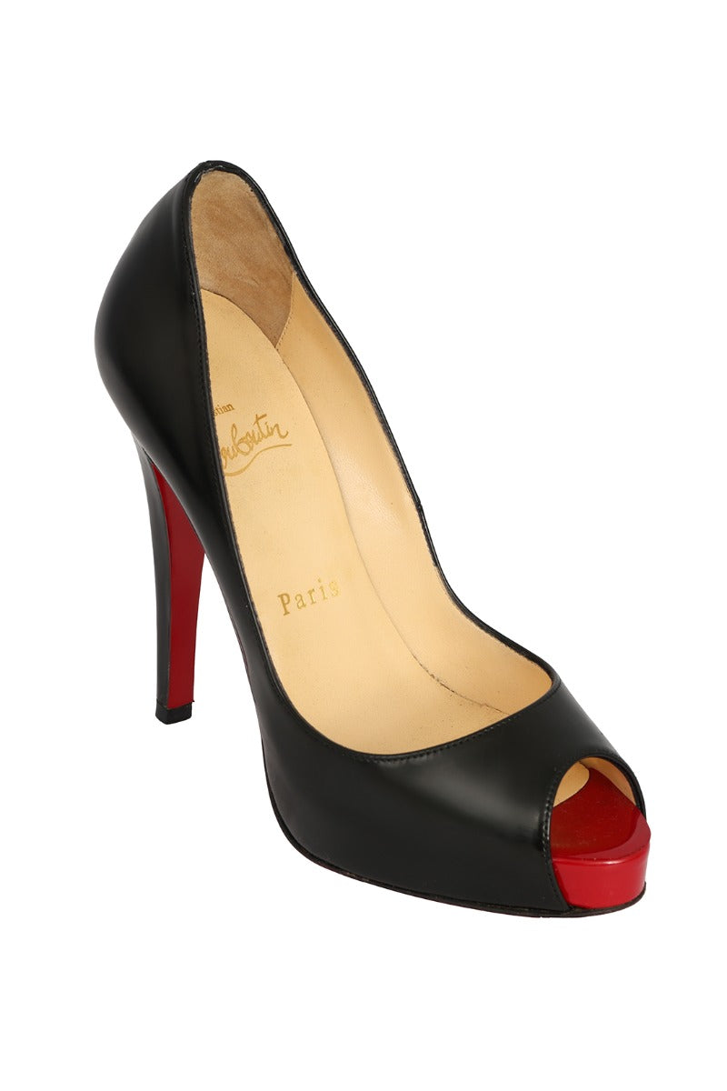 Christian Louboutin Size-35 Black Leather Very Prive 120 Peep-Toe Pumps