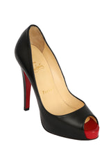 Christian Louboutin Size-35 Black Leather Very Prive 120 Peep-Toe Pumps