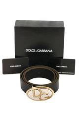 Dolce & Gabbana Size-75 Cm/ 30 Inch Black Leather Logo Buckle Belt