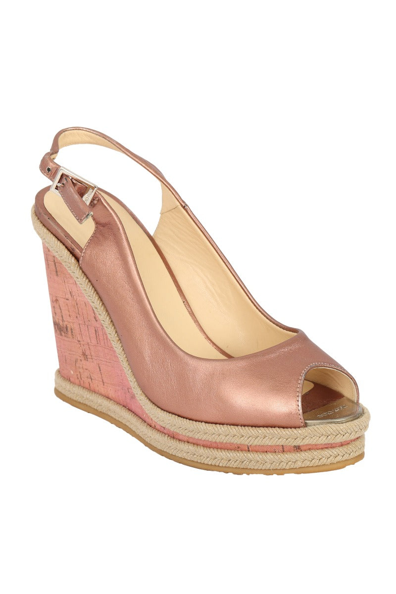 JIMMY CHOO SIZE EU - 37 NOVA METALLIC ROSE TOE HEELS 