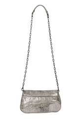 Tory Burch Silver Exotic Leather Logo Shoulder Bag