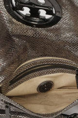 Tory Burch Silver Exotic Leather Logo Shoulder Bag