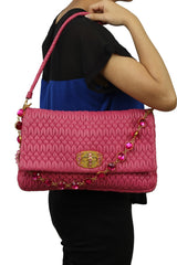 Miu Miu Cystal Fuschia Leather Handbag